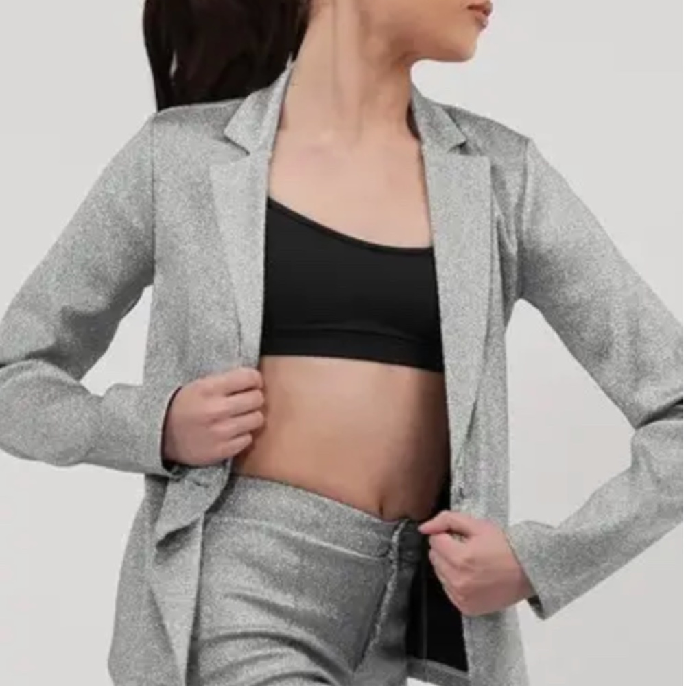 Weissman  Metallic Silver Dance Costume 2-Piece Suit (Blazer & Pants) Adult Medi
